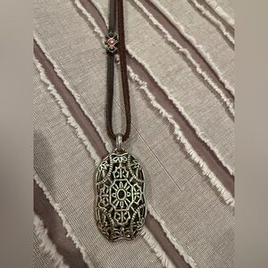 Vintage Lucky Brand Silver and Brown Pendant Necklace